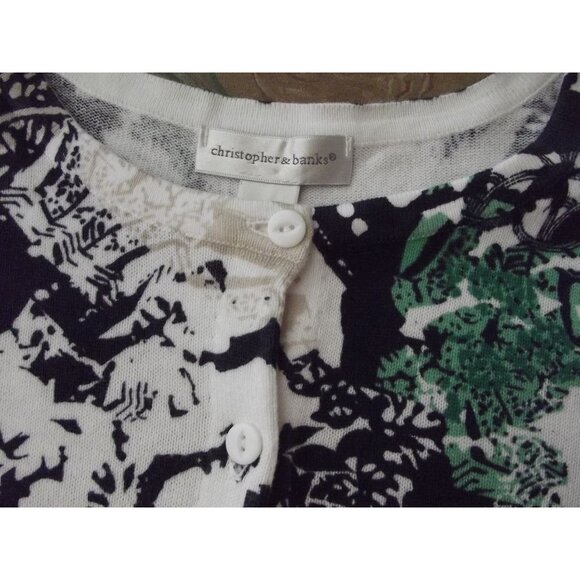 Christopher & Banks Cardigan Sweater Womens Small Button blue green white beige - Picture 10 of 13